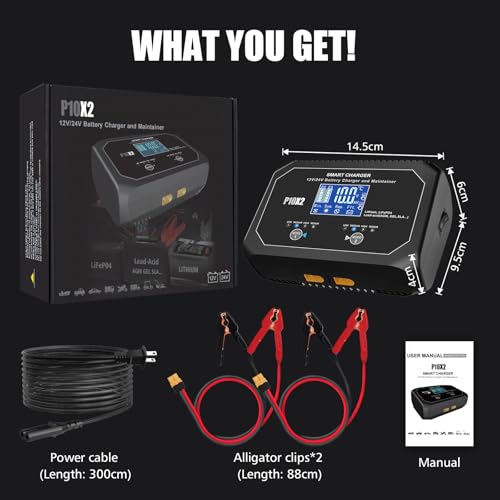 2-Bank(10A/Bank) Car Battery Charger, 12V 24V Lead-Acid, LiFePo4 Chargers