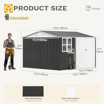 10x10ft Metal Outdoor Storage Shed with Window