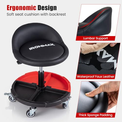360° Rolling Mechanic Stool with Tool Storage Tray