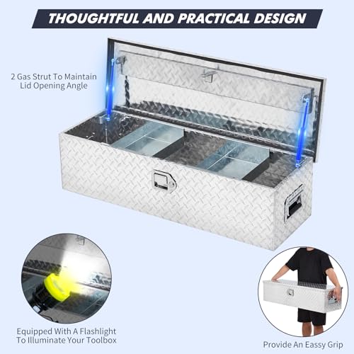 Aluminum Truck Tool Box for Pickup Truck Bed RV Toolbox Truck Bed Toolboxes Heavy Duty Waterproof Truck Storage Organizer Chest with Handle and Lock