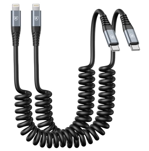 USB Type C to Lightning Cable 6FT 2Pack Coiled iPhone Charger Fast Charging (12 Foot)