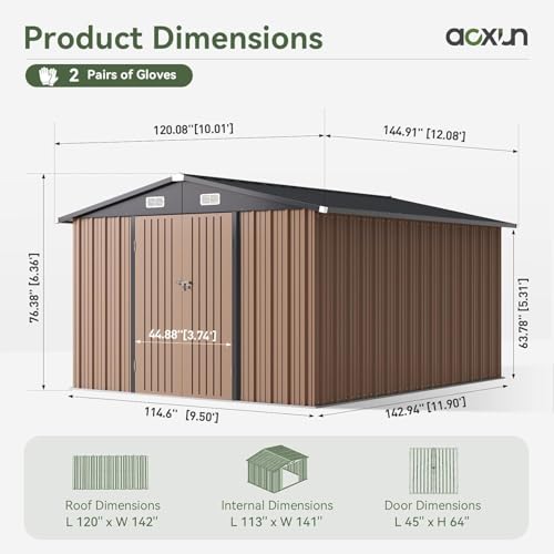 10 x 12FT Outdoor Storage Shed with Double Hinged Large Door