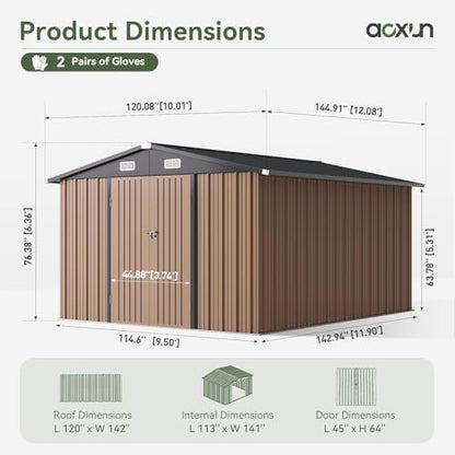 10 x 12FT Outdoor Storage Shed with Double Hinged Large Door