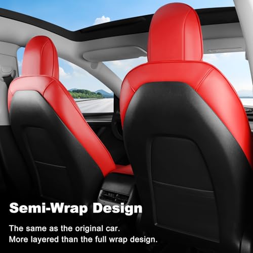 Tesla Model Y Car Seat Covers Nappa Leather Car Interior Seat Airbag Compatible Cushion Cover Full Set Custom Fit 2024 2023 2022 2021 2020 (11 Count)
