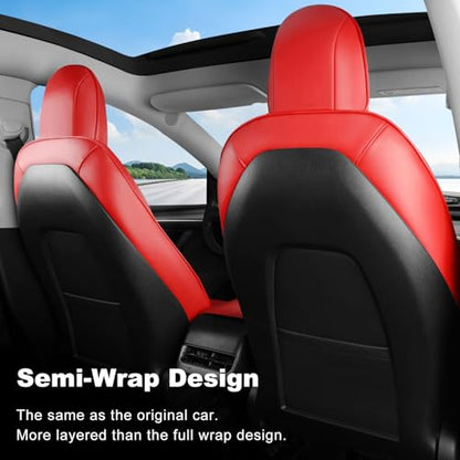 Tesla Model Y Car Seat Covers Nappa Leather Car Interior Seat Airbag Compatible Cushion Cover Full Set Custom Fit 2024 2023 2022 2021 2020 (11 Count)