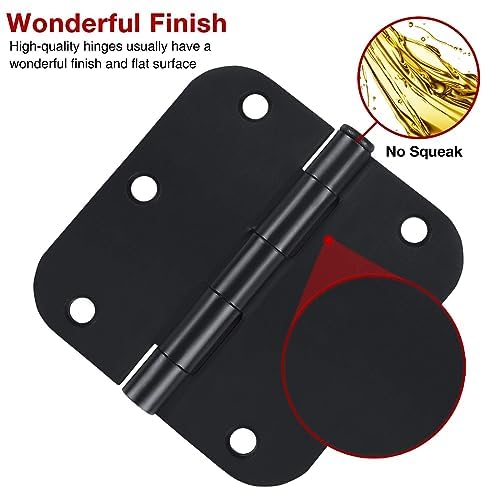 Rounded Door Hinges Matte Black 3.5" Standard Hardware 36 Pack
