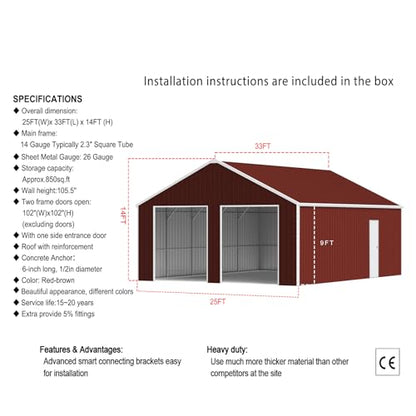 33FT x 25FT Metal Carport