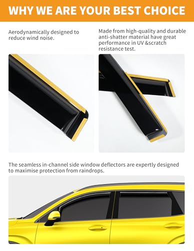 in Channel Window Visors Rain Guards for Hyundai Santa Fe 5 Seats 2019 (4 Count)