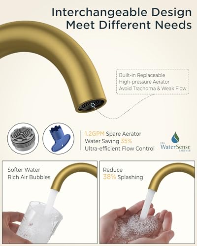 Bathroom Sink Faucet 3 Hole Brushed Gold 4 Inch Centerset