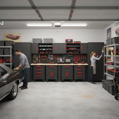 12 PC Heavy Duty Steel Garage Storage Cabinet System & Bench