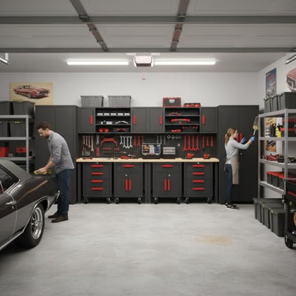 12 PC Heavy Duty Steel Garage Storage Cabinet System & Bench