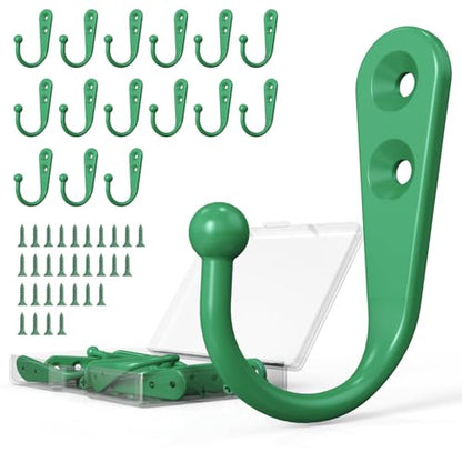 15 Pack Green Wall Mount Hooks for Hanging Coats & Towels (15 Count)