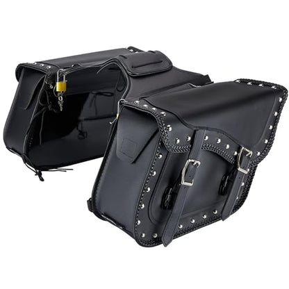 Naked Cowhide Leather Motorcycle Saddle Bags Studded Throw Over Saddlebags