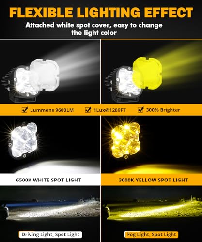 XP Ultra Series 3 Inch LED Pods 9600LM Spot Beam Offroad Lights (2 Count)