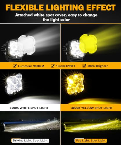 XP Ultra Series 3 Inch LED Pods 9600LM Spot Beam Offroad Lights (2 Count)