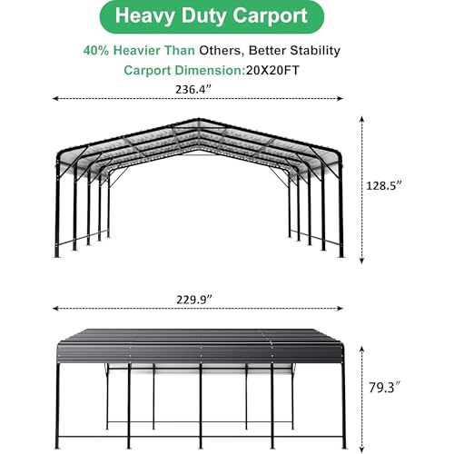 20x20 FT Metal Carport Canopy with Reinforced Base