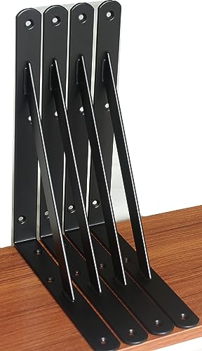 4 Pack L10 x H 8" Black Heavy Duty Shelf Brackets with Screws Metal Shelf Brackets Shelf Support Angle Brackets for Shelves L Brackets Heavy Duty Floating Shelf (4 Count)