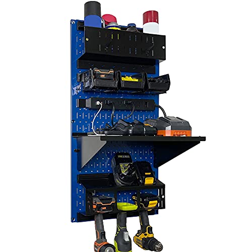 Power Tool Storage Organizer Kit Cordless Drill Holder Charging Station Rack 16” x 32” Metal Pegboard Organization System