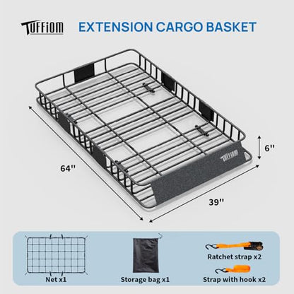 250lbs 64 x 39 x 6 inch Extendable Roof Top Cargo Carrier Basket w
