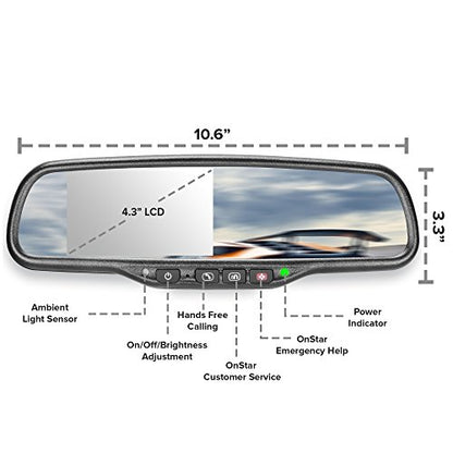10.5" OEM Rear View Mirror with 4.3" LCD Screen + OnStar Buttons for Existing Wiring