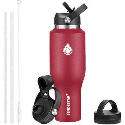 40oz Water Bottle Wide Mouth Stainless Steel Vacuum Insulated Double Wall with Straw Lids Fit in Any Car Cup Holder