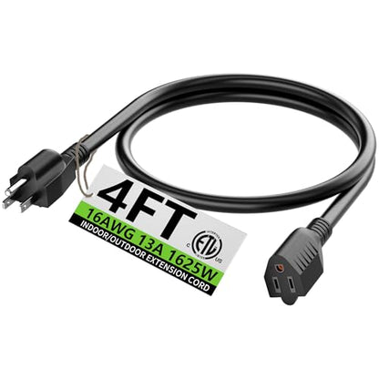 Indoor Black Extension Cord 4 FT Waterproof 16