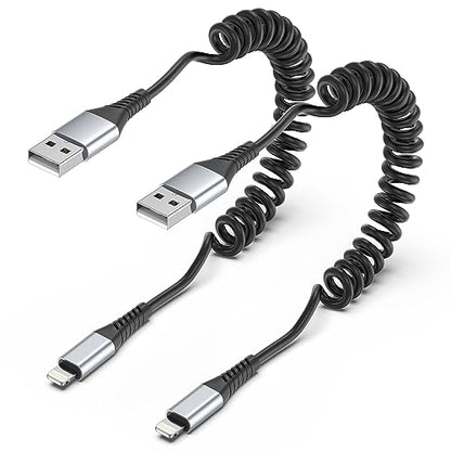 Coiled Lightning Cable for Car (2 Count)