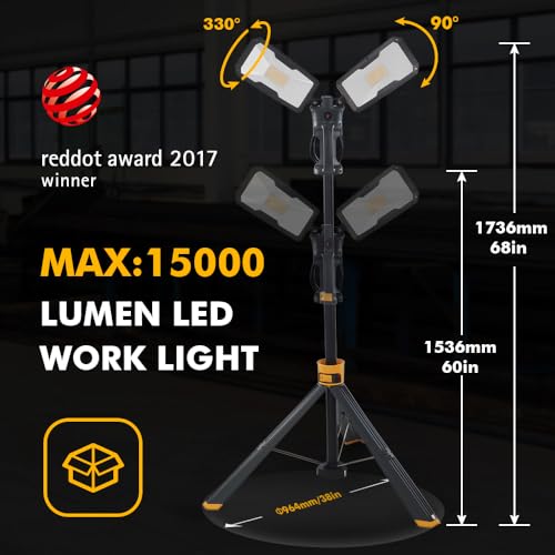 Upgraded】LUTEC 6290Max 15000 Lumen 138W Dimmable LED Work Light with Telescoping Tripod