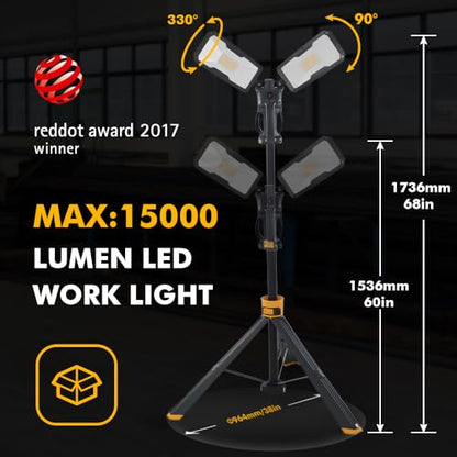 Upgraded】LUTEC 6290Max 15000 Lumen 138W Dimmable LED Work Light with Telescoping Tripod