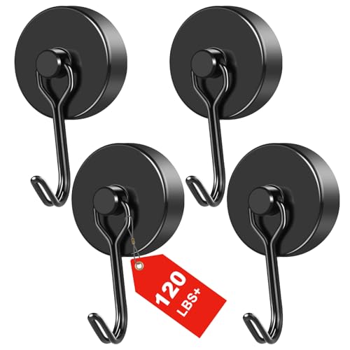 Black Magnetic Hooks Heavy Duty 120LB Swivel Strong Magnet Hook (4 Count)