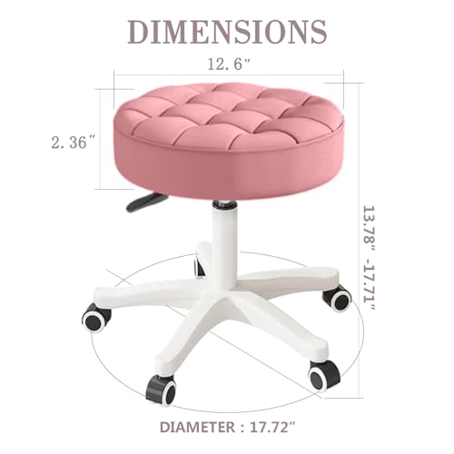 Small Chair Round Rolling Stool with Wheels PU Leather Height Adjustable Swivel Drafting Work SPA Salon Stools Home Office Chair (2 Count)