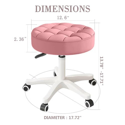 Small Chair Round Rolling Stool with Wheels PU Leather Height Adjustable Swivel Drafting Work SPA Salon Stools Home Office Chair (2 Count)