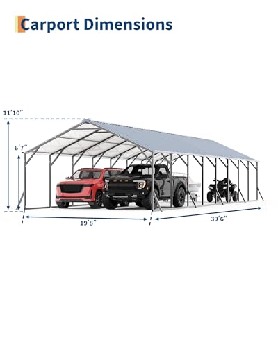 20'x40'x12' Metal Carport Car Ports for Multiple Vehicles