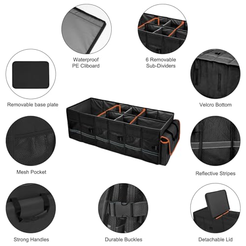 Car Trunk Organizer and Storage with Lid & Removable Leakproof Cooler Bag