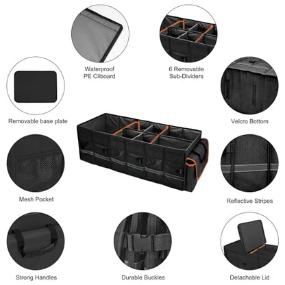 Car Trunk Organizer and Storage with Lid & Removable Leakproof Cooler Bag