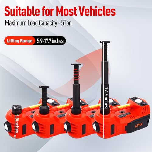 Electric Car Jack 5 Ton 12V Floor Jack Hydraulic Jack Stand Car Lift Jack with Integrated Tire Pump for SUV Truck Sedan Vehicle Roadside Emergency Tire Change