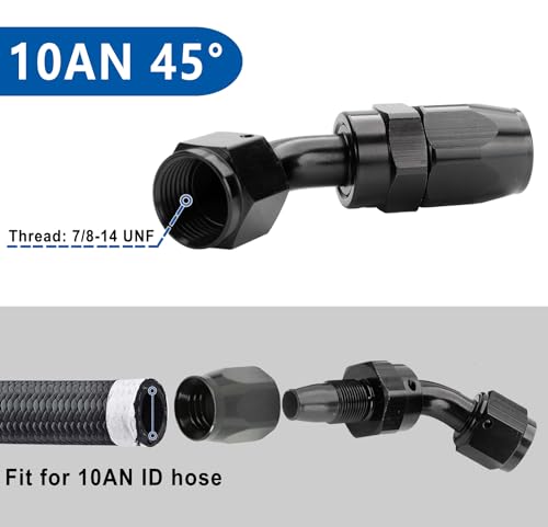 Swivel 10AN Fitting 45 Degree For CPE Braided Hose End Black 2Pcs (2 Count)