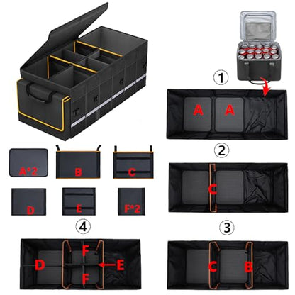 Car Trunk Organizer and Storage with Lid & Removable Leakproof Cooler Bag