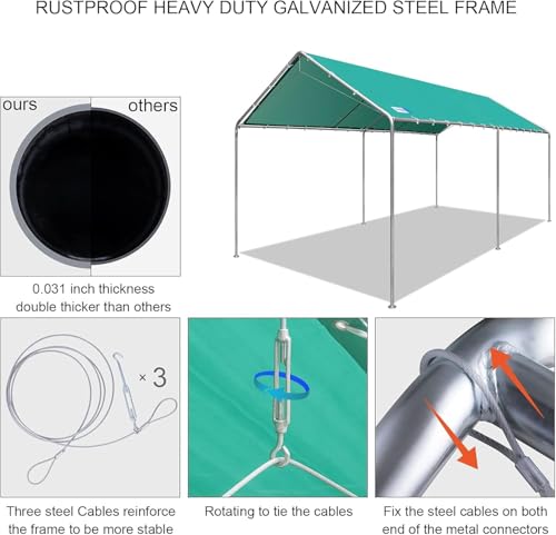 10'x20' Carport Heavy Duty Galvanized Car Canopy with Included Anchor Kit