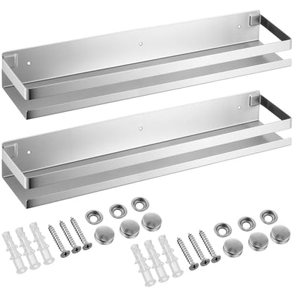 2 Pieces Stainless Steel Shelf Bathroom Shower Floating Shelves Wall Mounted Shower Caddy Basket Shelf Storage Organizer Shelves for Bathroom (2 Count)