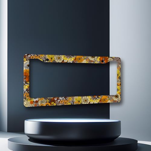 Stainless Steel Boho Retro Sunflower License Plate Frame 12.2 x 6.2 Inch