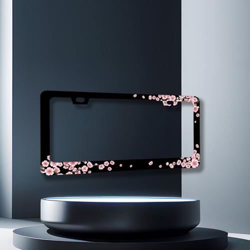 Stainless Steel Beautiful Cherry Blossom License Plate Frame 12.2 x 6.2Inch