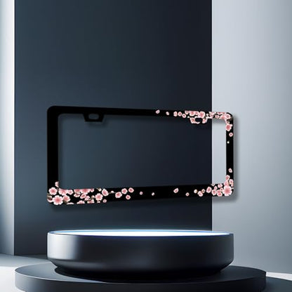 Stainless Steel Beautiful Cherry Blossom License Plate Frame 12.2 x 6.2Inch