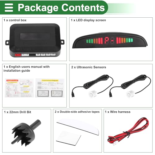 Universal Car Auto Vehicle Reverse Backup Radar System Reverse Parking Sensors Alarm Buzzer Reminder Distance Detection White 2 Pcs Parking Sensors