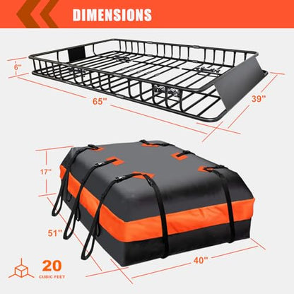 Roof Rack Carrier Carrier Basket 65"*39"*6"+Waterproof Bag 20 Cubic Feet