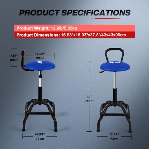 Garage Stool Adjustable Height Swivel Work Mechanic Shop Stool with Backrest