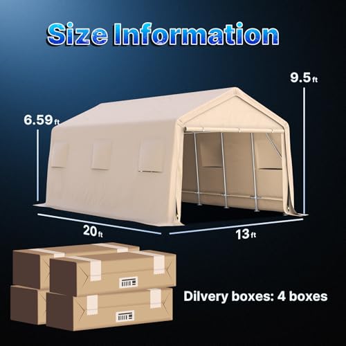 13x20 ft Carport 2 Roll up Doors & Vents Outdoor Portable Storage Shelter Garage Tent for Vehicle Boat Truck Anti