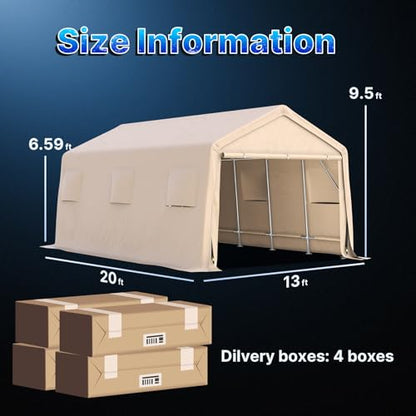 13x20 ft Carport 2 Roll up Doors & Vents Outdoor Portable Storage Shelter Garage Tent for Vehicle Boat Truck Anti