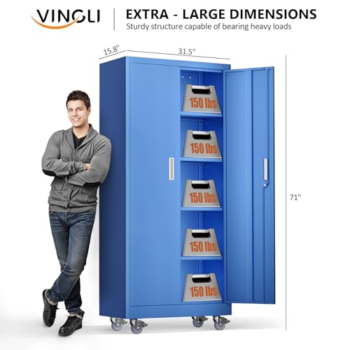 Rolling Metal Storage Cabinet with Adjustable Shelves
