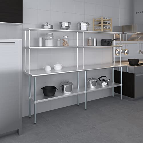 Stainless Steel Work Table Double Tier Overshelf